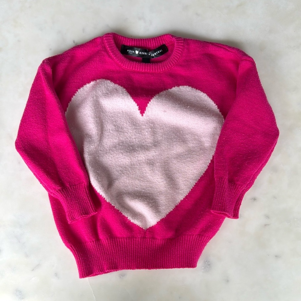 Aqua girls x Kerri Rosenthal Light pink heart on hot pink sweater